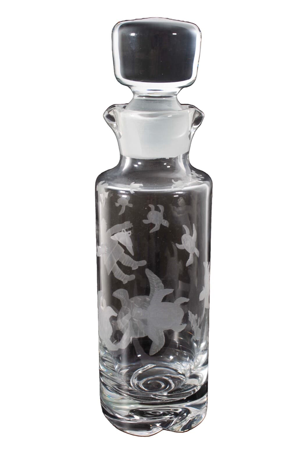 Ronald Pennell Signed Contemporary Etched Turtle Design Studio Clear Decanter
