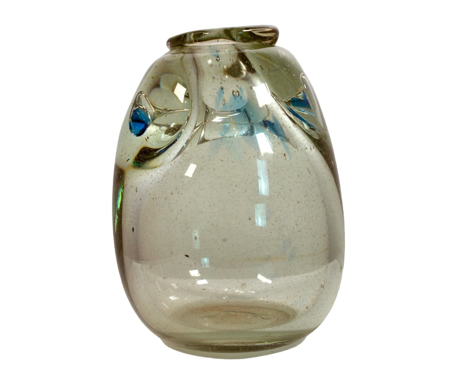 Richard Ritter Modern Clear Glass with Blue Vessel Sculpture AMC 1970s