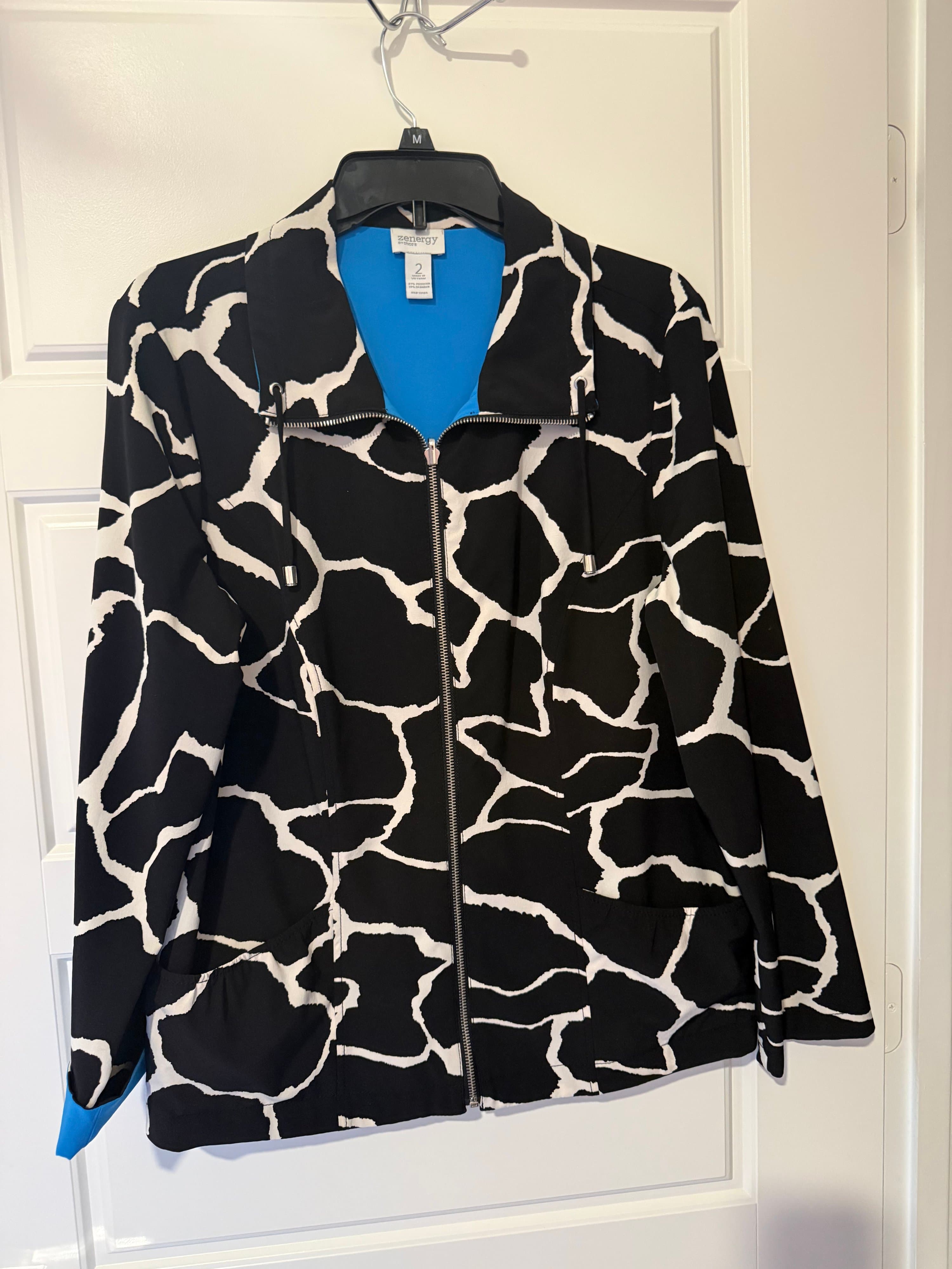 Chicos Zebra Print Zip Jacket Size 2