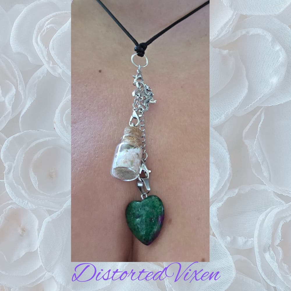 Clear Quartz Heart Necklace with Spell Bottle & Dragon Charm | Interchangeable