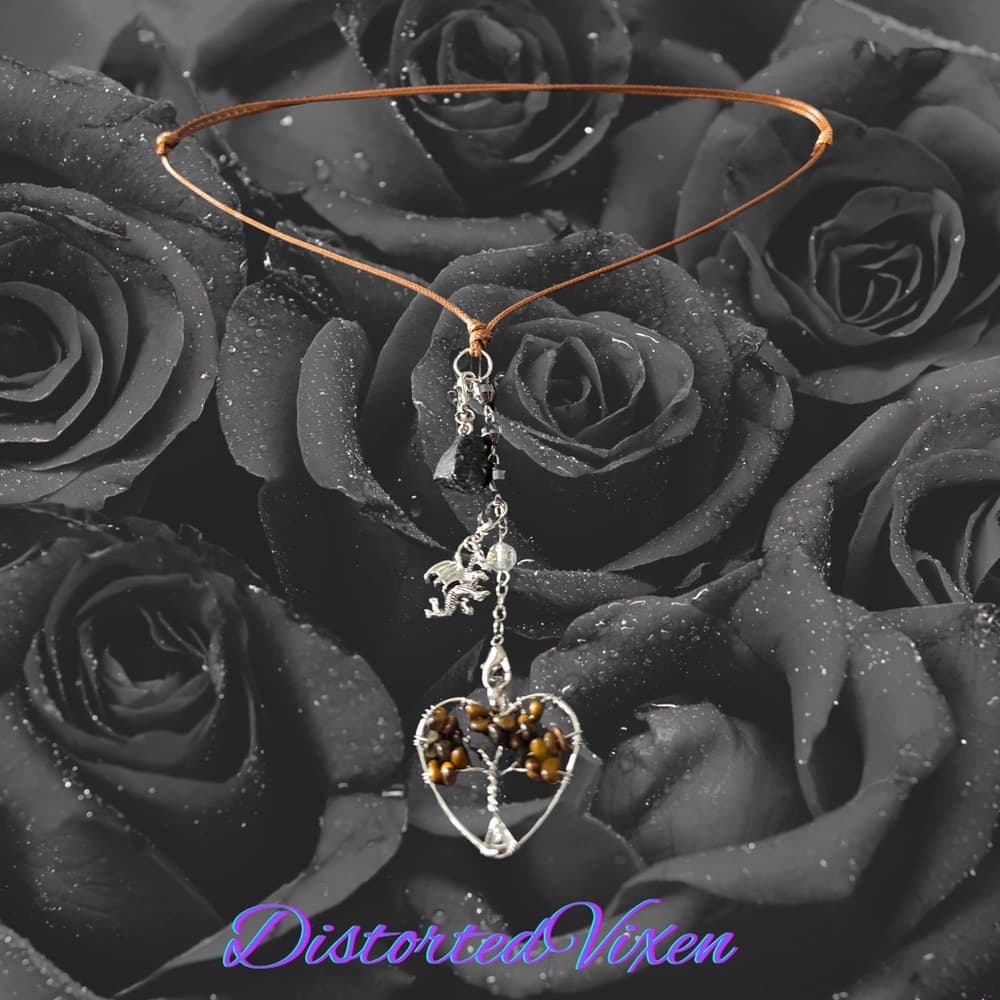 Dragonheart Pyre Necklace, Tiger's Eye Crystal, Hematite Grounding Beads, Witchy