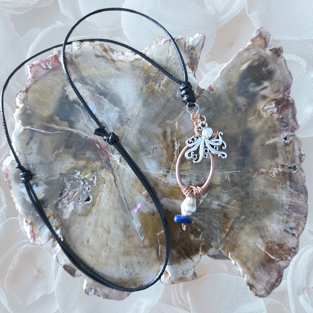 Mystic Copper-Wrapped Octopus & Lapis Lazuli Necklace