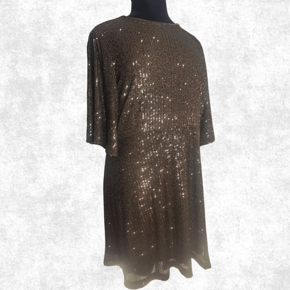 Old Navy Sequin Tunic Dress Top Black Bronze XXL Plus Size Sparkle Party Shirt /