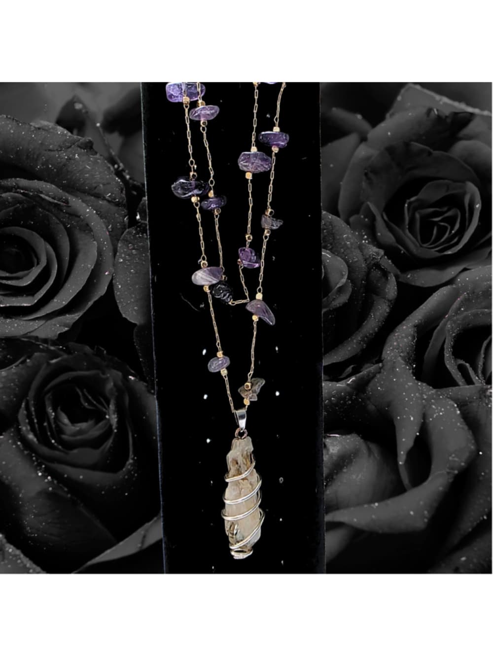 Citrine and Amethyst Layered Crystal Necklace Wire Wrapped Citrine Point Pendant