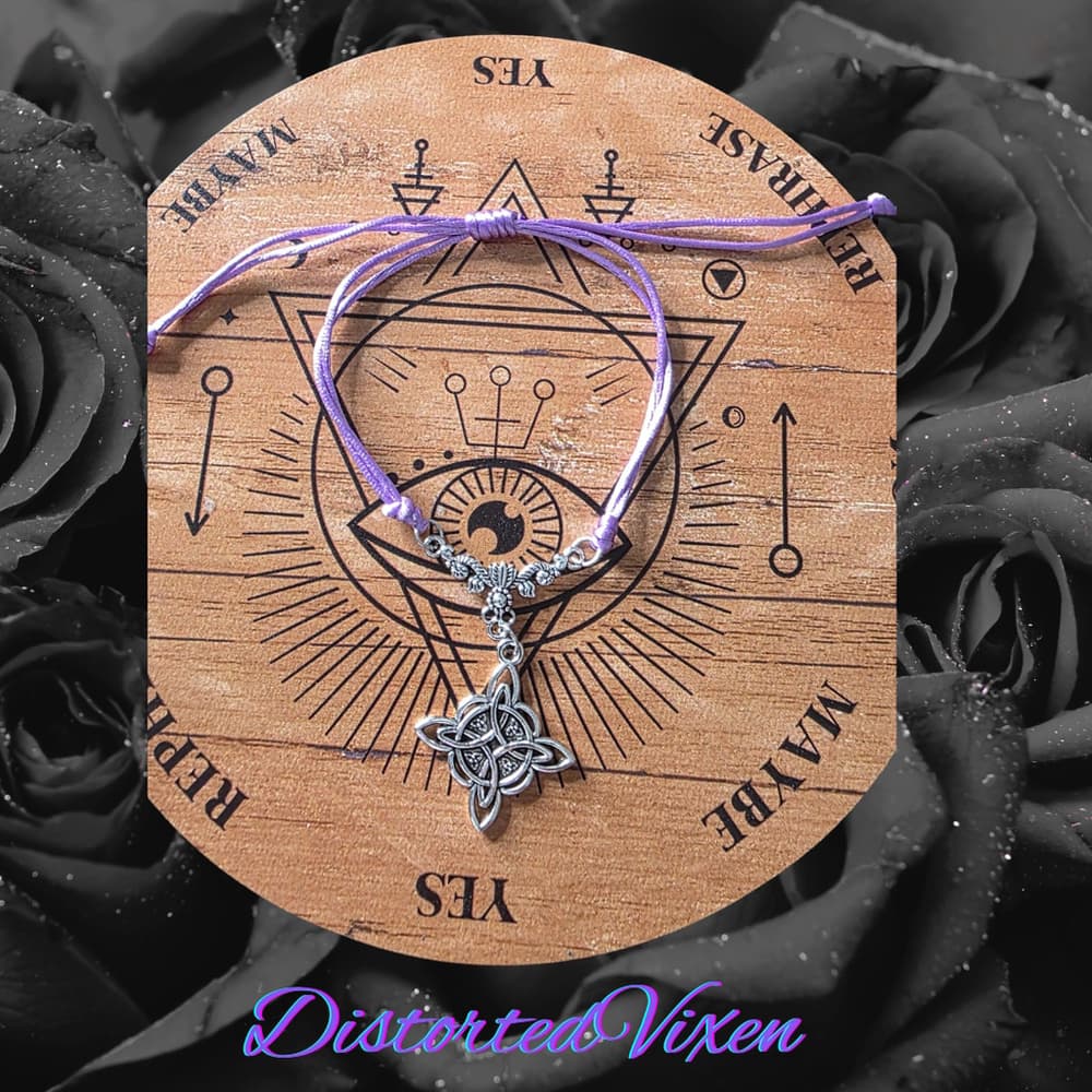 Witchy Celtic Knot Bracelet - Purple Silk Cord - Gothic Mystic Jewelry