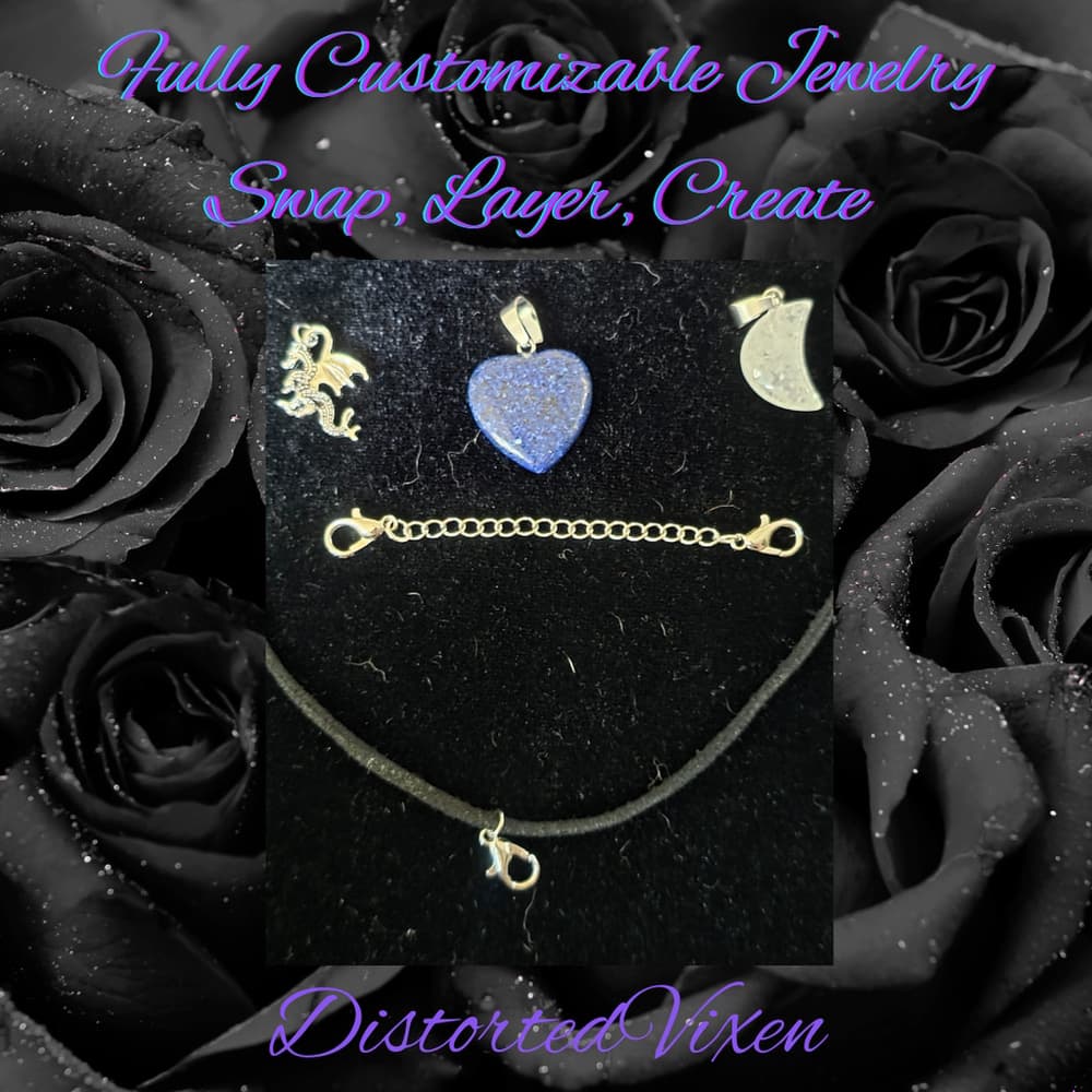 Lapis Heart Necklace with Quartz Moon & Dragon Charm necklace