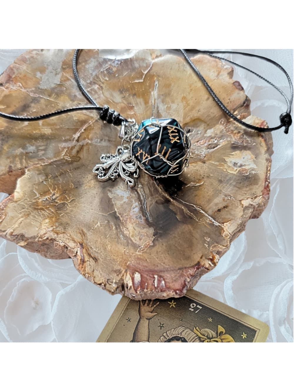 Kraken’s Grasp d12 Necklace – Custom Wire Wrapped Teal 12-Sided Die Pendant