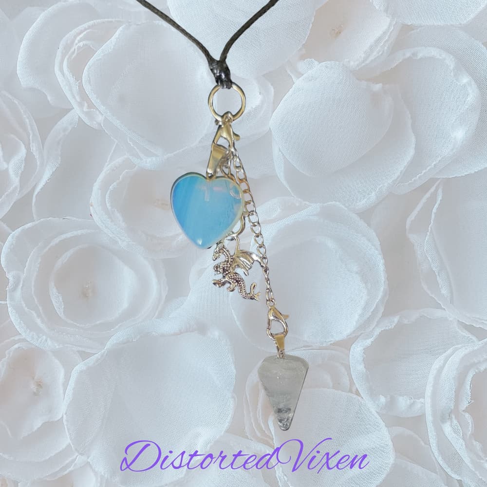 Quartz Pendulum & Opalite Heart Necklace – Interchangeable Dragon Charm