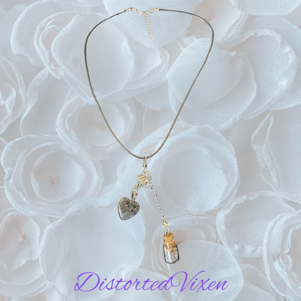 Labradorite Heart Necklace with Spell Bottle & Dragon Charm | Interchangeable