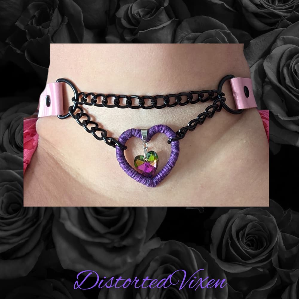 Purple Heart Chain Choker Necklace Gothic Valentine Alt Jewelry Collar