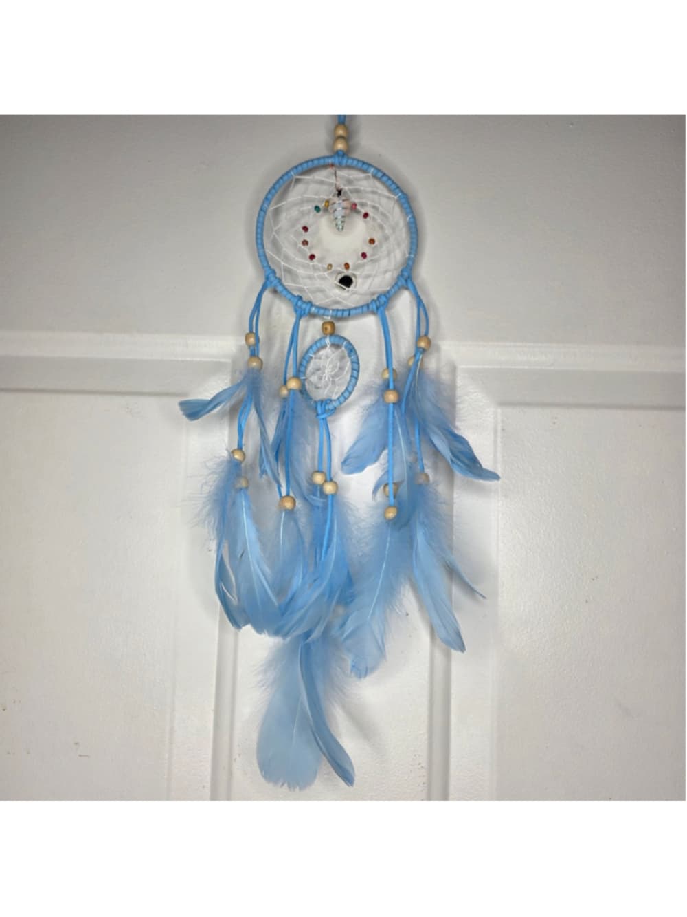 The Aura Weaver Sky Blue Dreamcatcher with Wire Wrapped Opal Pendulum Talisman