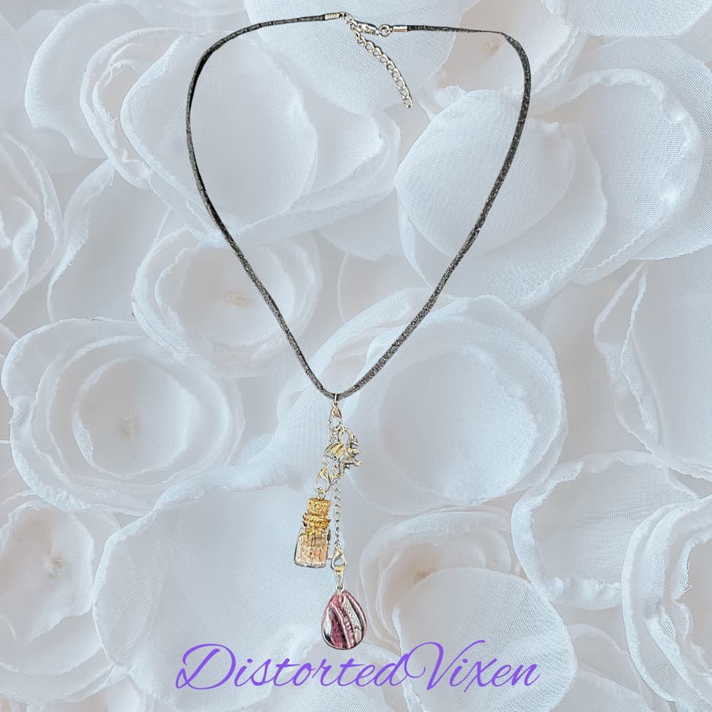 Red Glass Teardrop Necklace with Spell Bottle & Dragon Charm | Interchangeable