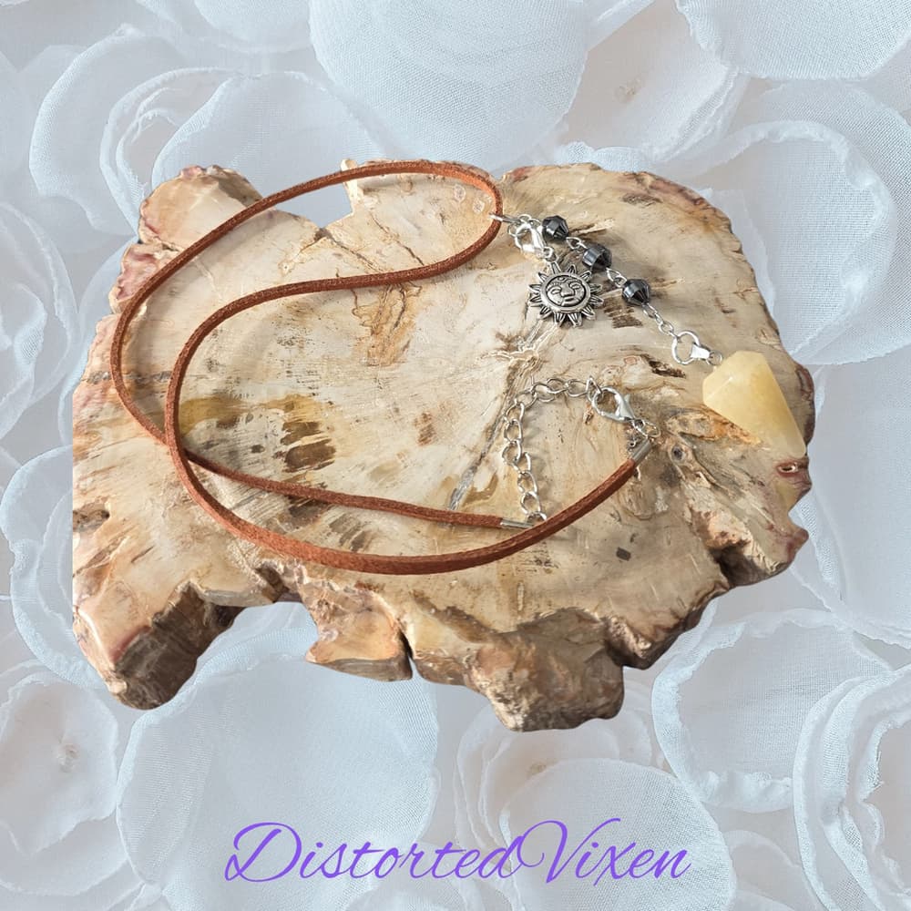 Yellow Calcite Pendulum Necklace Hematite Witchy