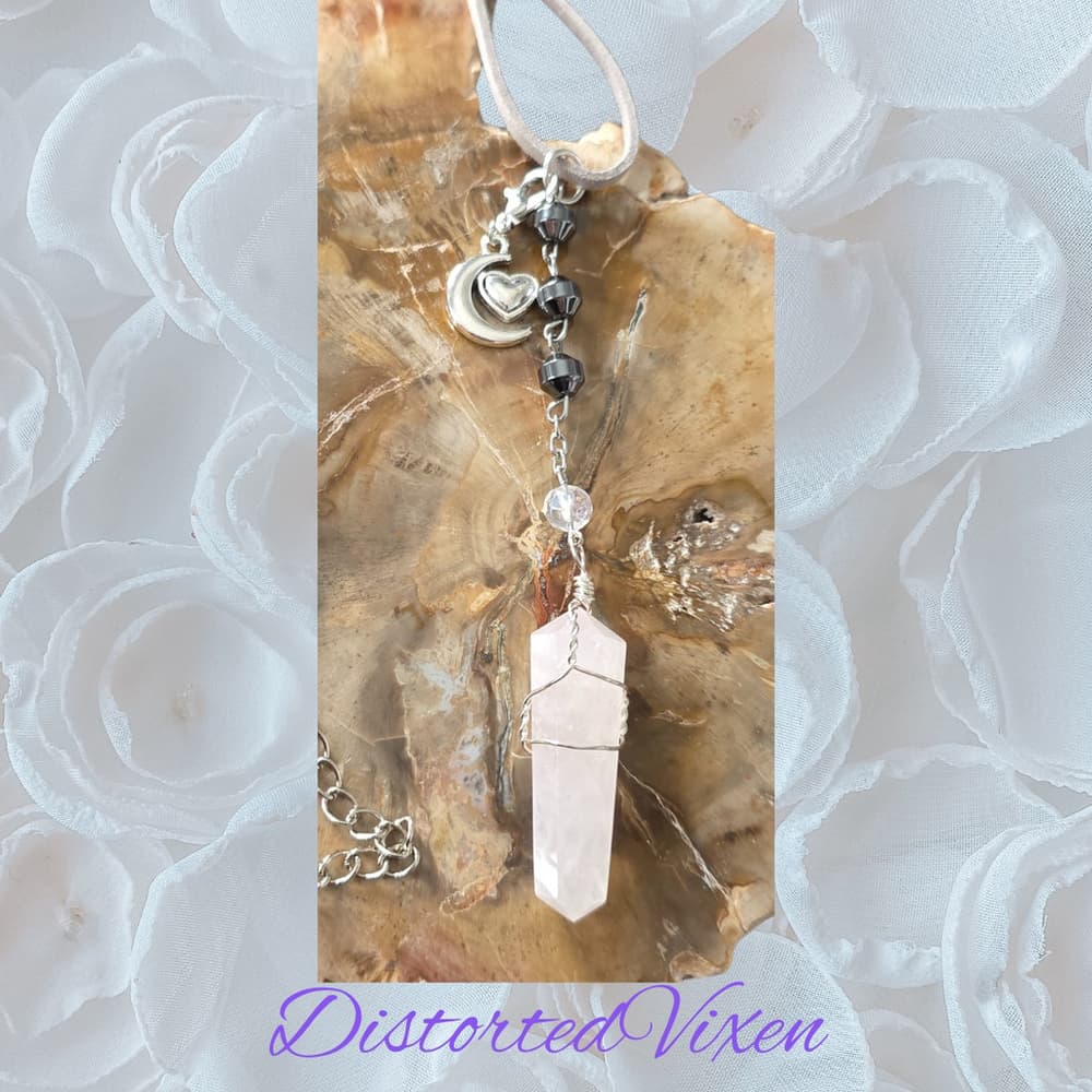 Rose Quartz Moon Heart Necklace, Celestial Love Talisman