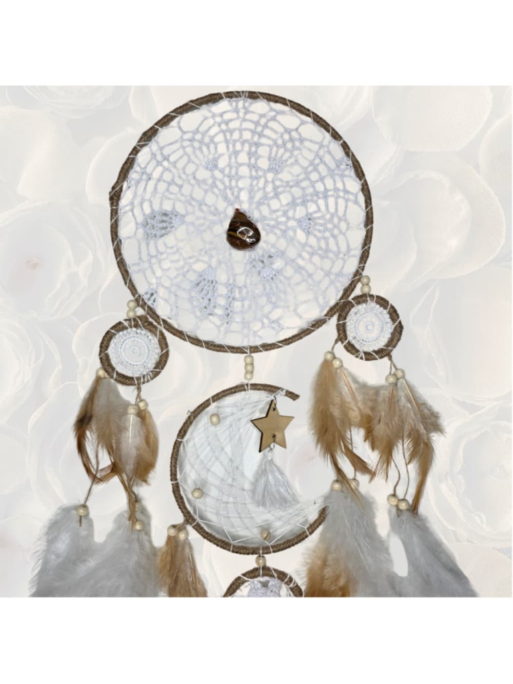 Large Boho Moon Phase Dreamcatcher with Copper-Wrapped Tiger’s Eye