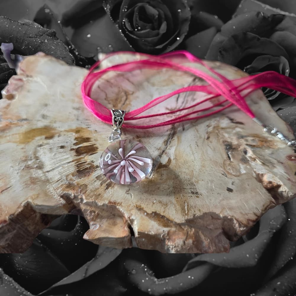 Glass Flower Necklace, Delicate Pink Pendant, Romantic Jewelry, Gift for Her