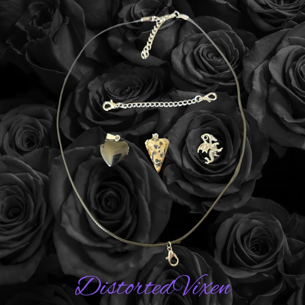 Obsidian Heart Necklace • Dalmatian Jasper Pendulum • Dragon Charm Jewelry