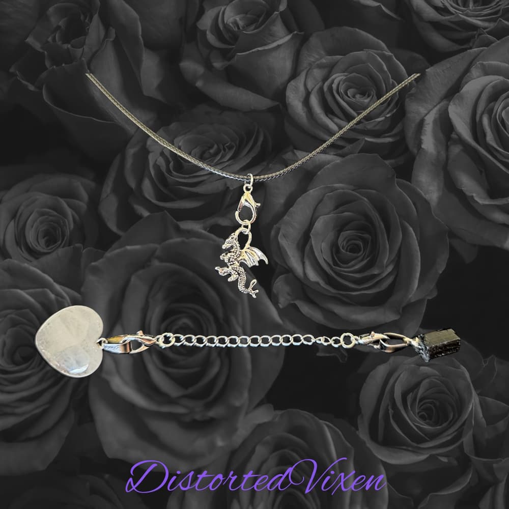 Clear Quartz & Black Tourmaline Interchangeable Necklace | Dragon Charm |