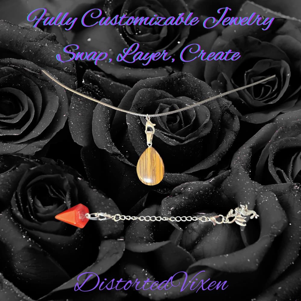 Red Jasper Pendulum & Tiger’s Eye Necklace, Interchangeable Charm Necklace