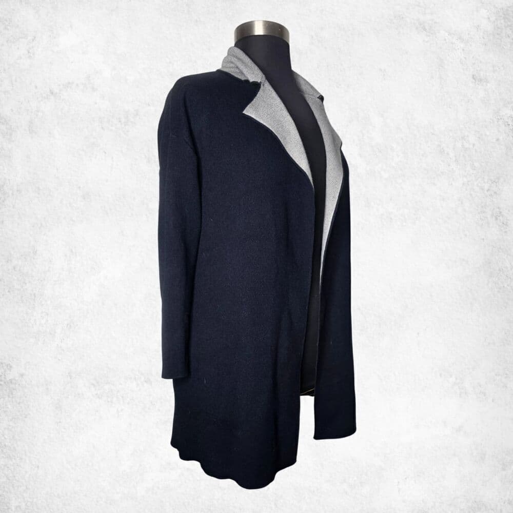 ZARA Knit Open Front Longline Coat Cardigan Jacket Black & Gray (Size M)