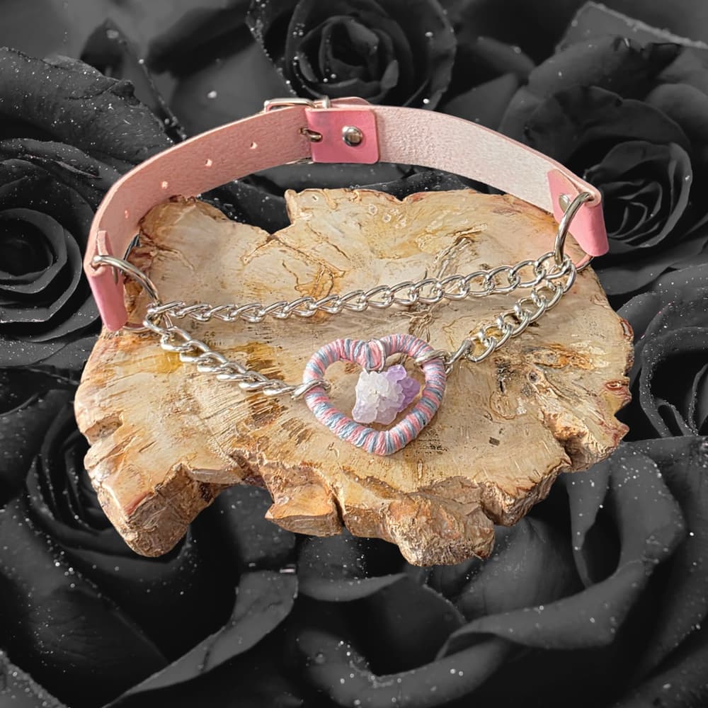Pastel Gothic Armor Amethyst Heart Choker - Kawaii Goth Pink & Blue Ombré Fairy