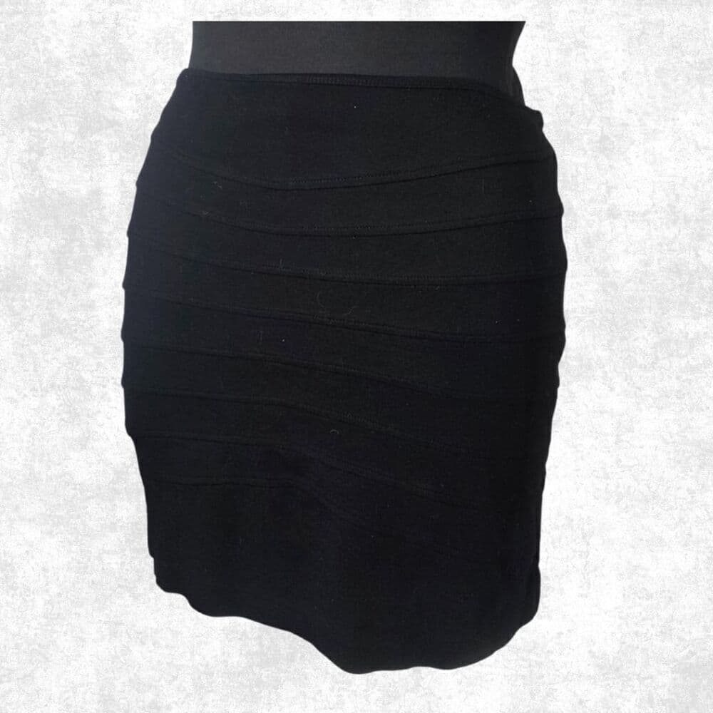 Studio Point Black Bandage Mini Skirt – Size 12 | Curve-Hugging Alt Glam