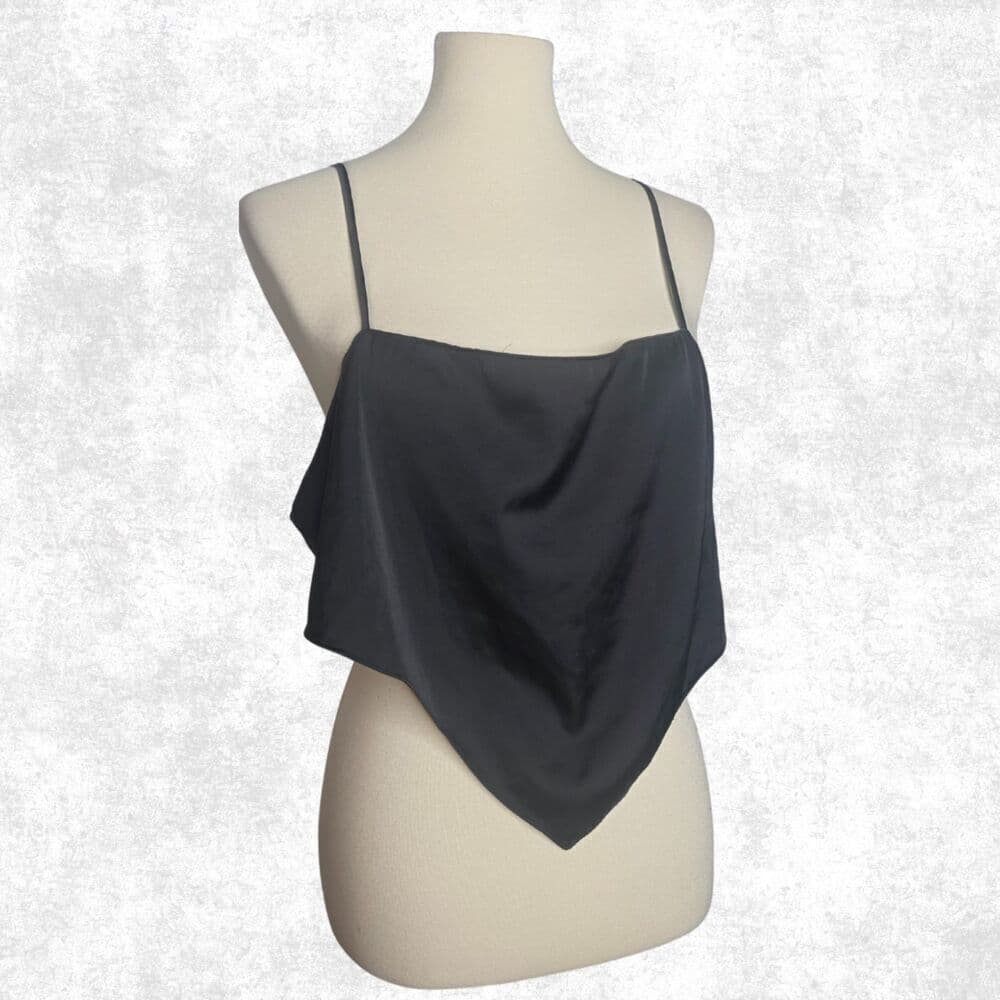 H&M Divided Black Satin Handkerchief Crop Top XL Festival Y2K