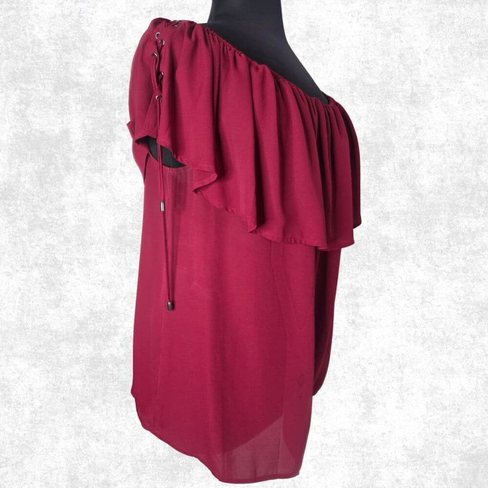 Torrid Off Shoulder Burgundy Ruffle Top Plus Size 2X Lace-Up Boho Goth Romance