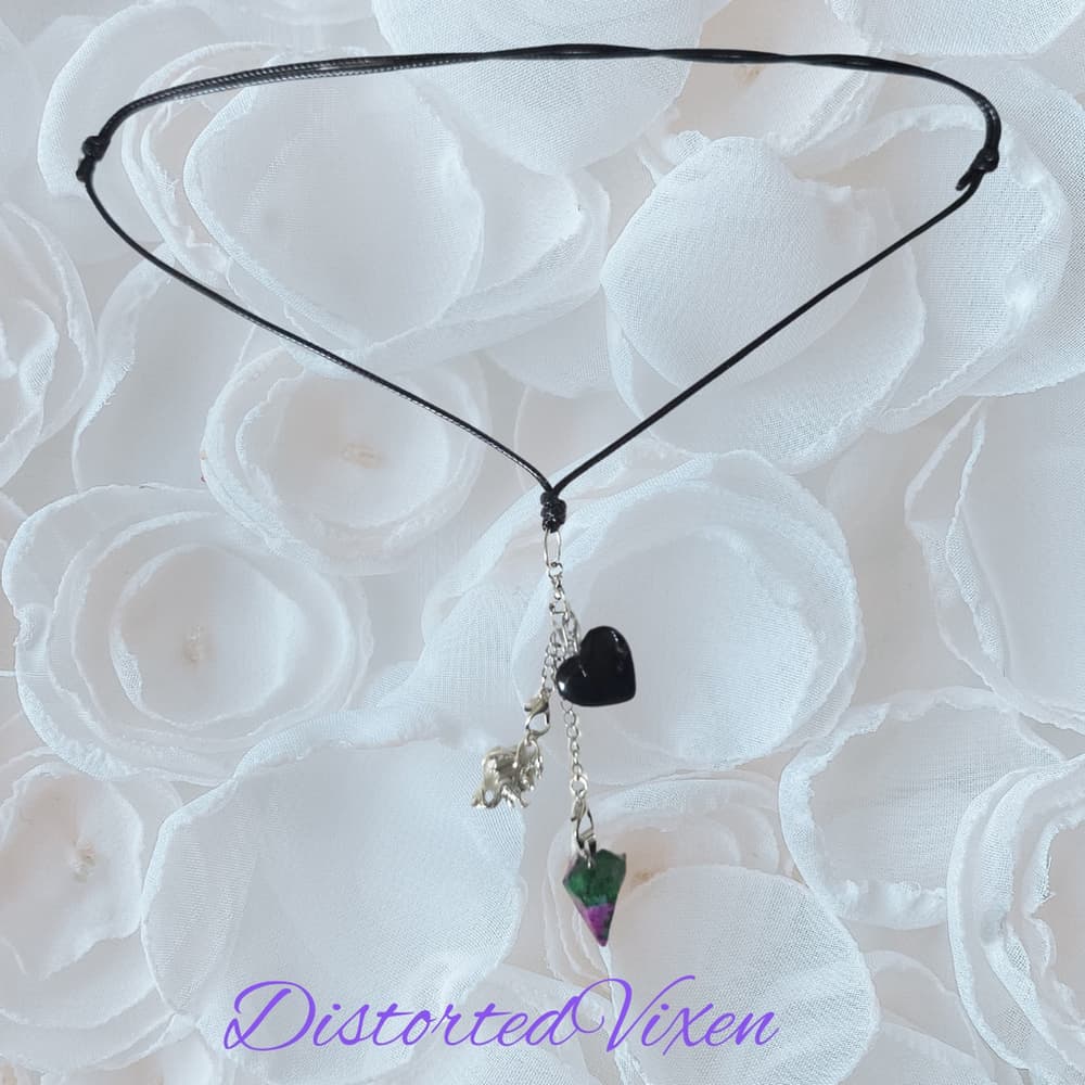 Black Obsidian Heart & Ruby Zoisite Pendulum Necklace –Charm Necklace