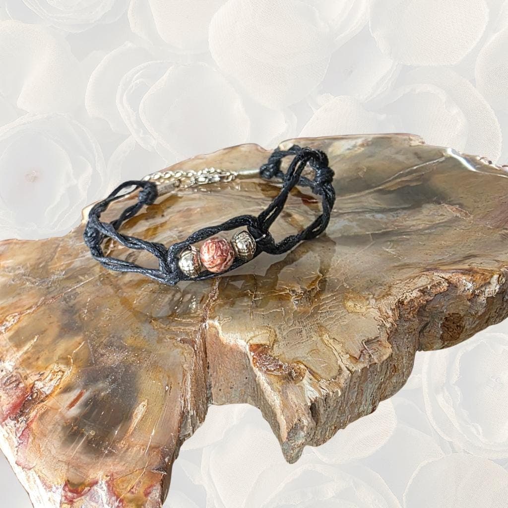 Leopard Skin Jasper Macrame Anklet, Boho Natural Stone Festival Jewelry