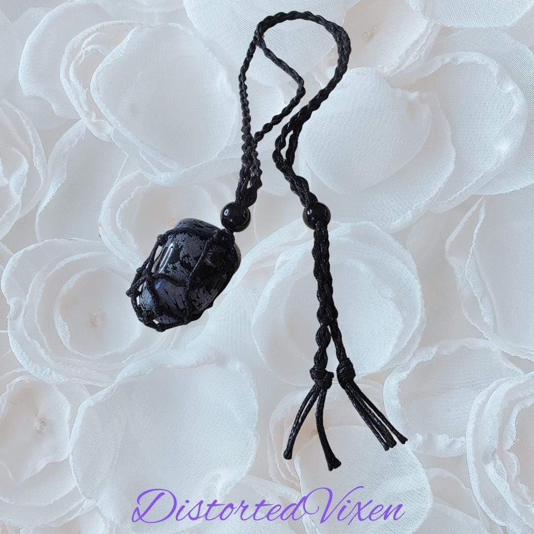 Handmade Snowflake Obsidian Macrame Necklace or Bracelet, Alt Goth Talisman