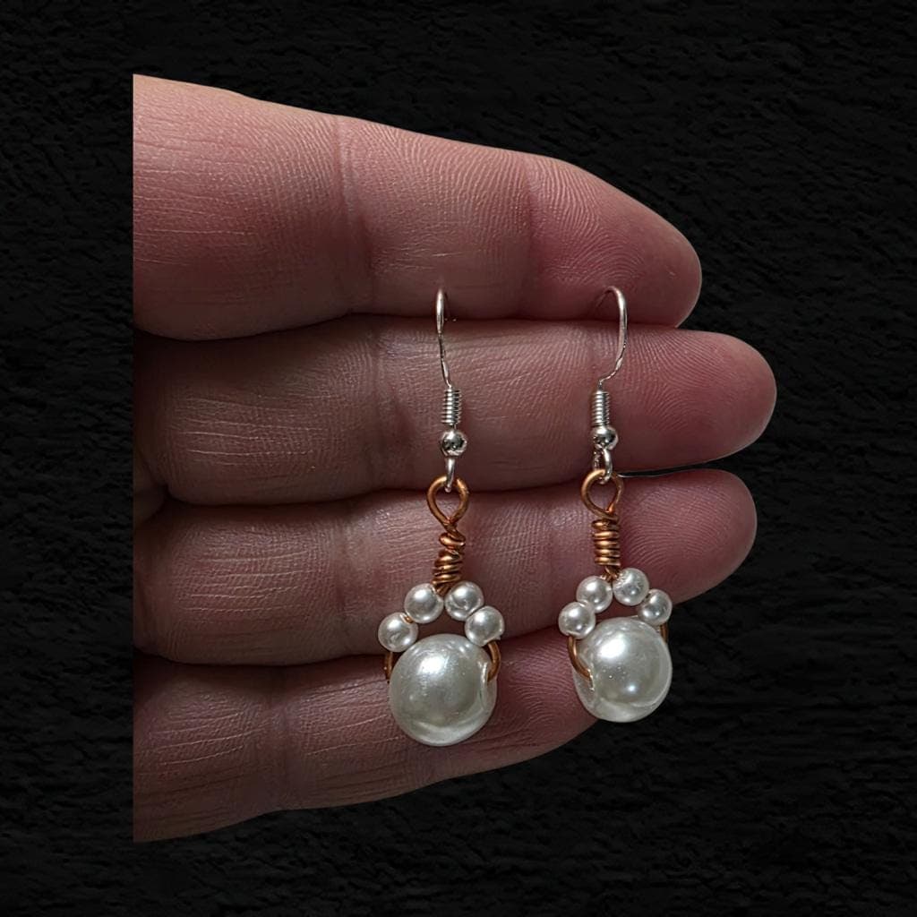 Handmade Pearl Cat Paw Earrings: Sterling Silver, Copper Wire Wrap, Whimsical Kitten Jewelry
