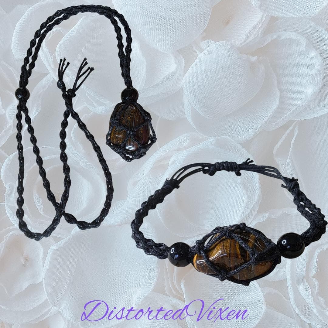 Tiger’s Eye Protection Talisman | Hand-Knotted Macramé Necklace or Bracelet | Grounding Crystal Jewelry
