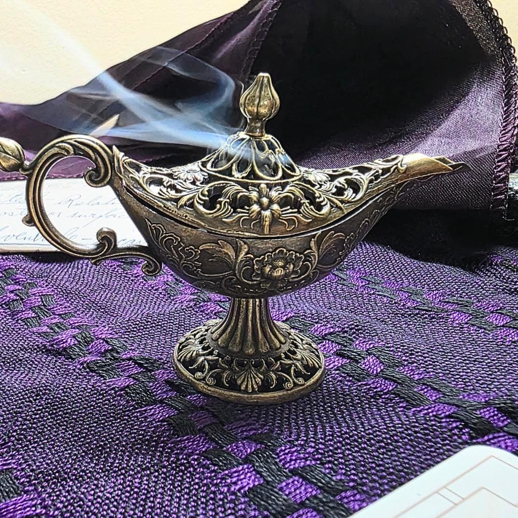 Mini Brass Genie Lamp Incense Burner – Magic Oil Lamp Censer for Altar