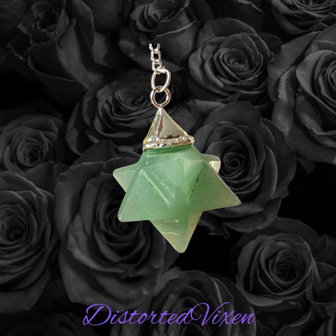 Green Aventurine Merkaba Star Pendulum • Witchy Divination Necklace