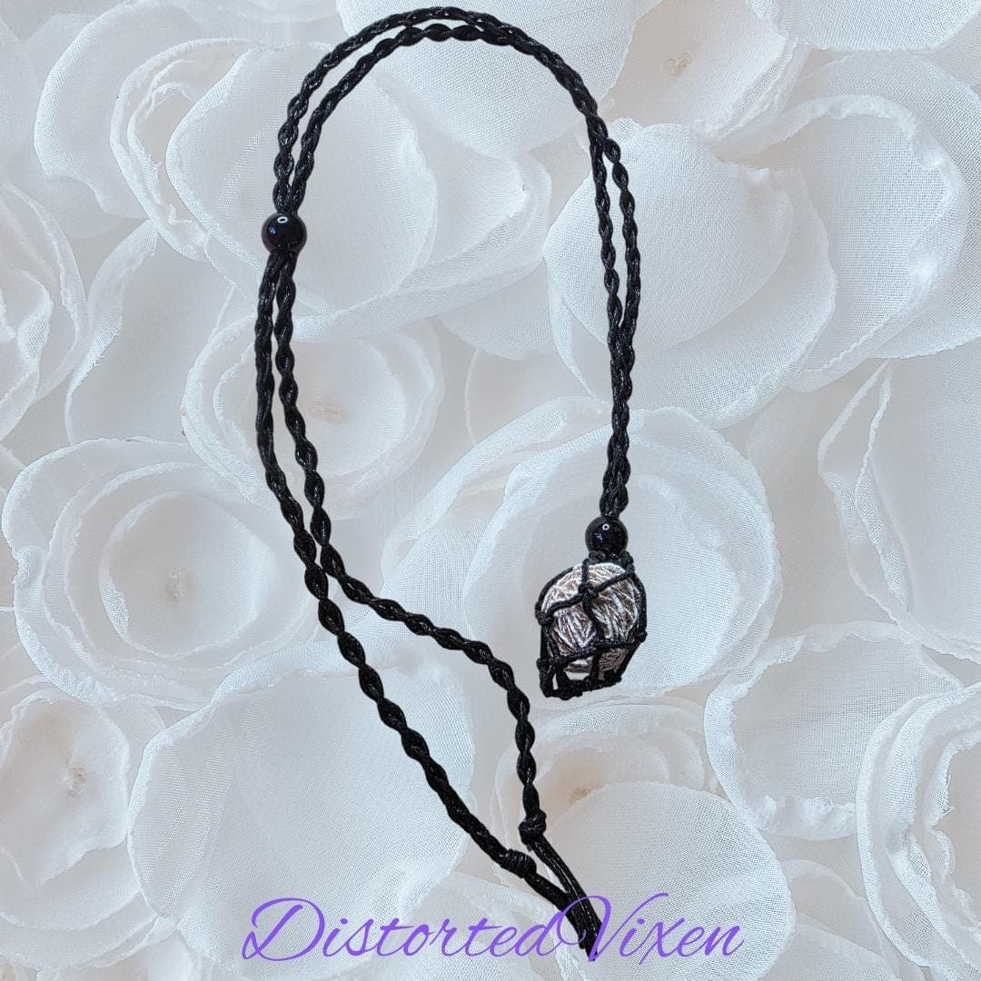 Desert Rose Crystal Necklace – Adjustable Macramé Pouch – Protection & Clarity Jewelry