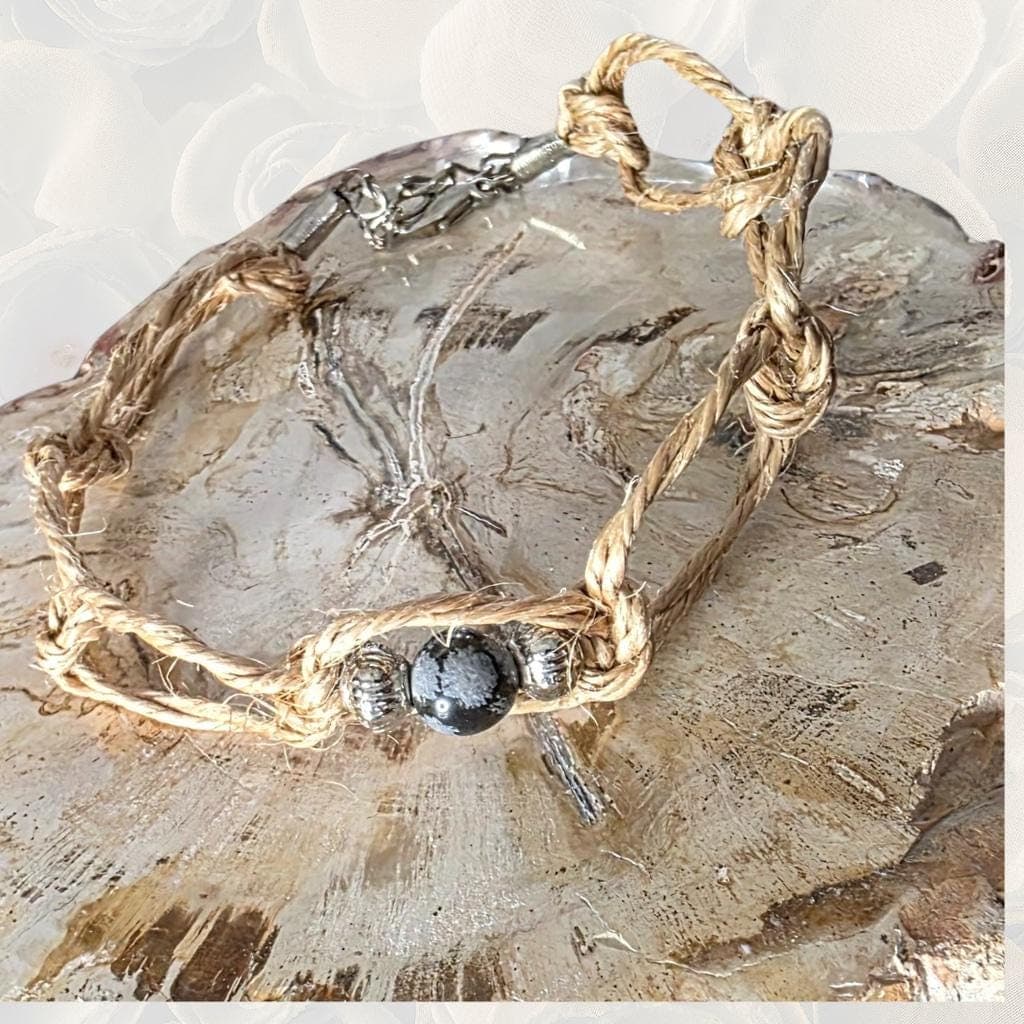 Snowflake Obsidian Protection Crystal Anklet Handmade Grounding Spiritual Jewelr
