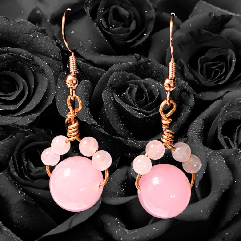 Rose Quartz "Paw" Earrings – Copper Wrapped & Sterling Silver Glow cat paw