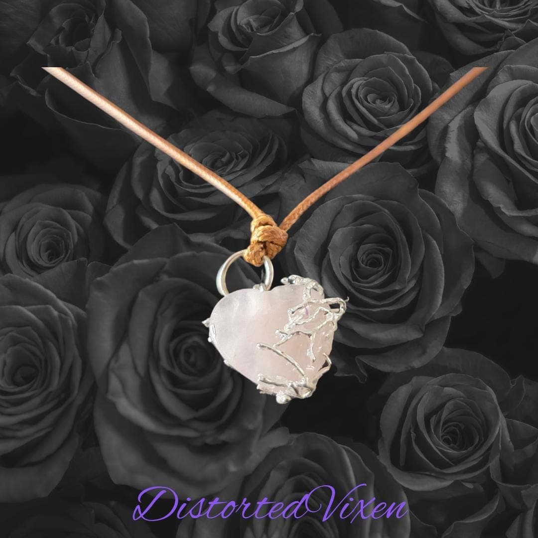 Rose Quartz Heart Necklace – Silver Wire Wrapped Crystal Pendant