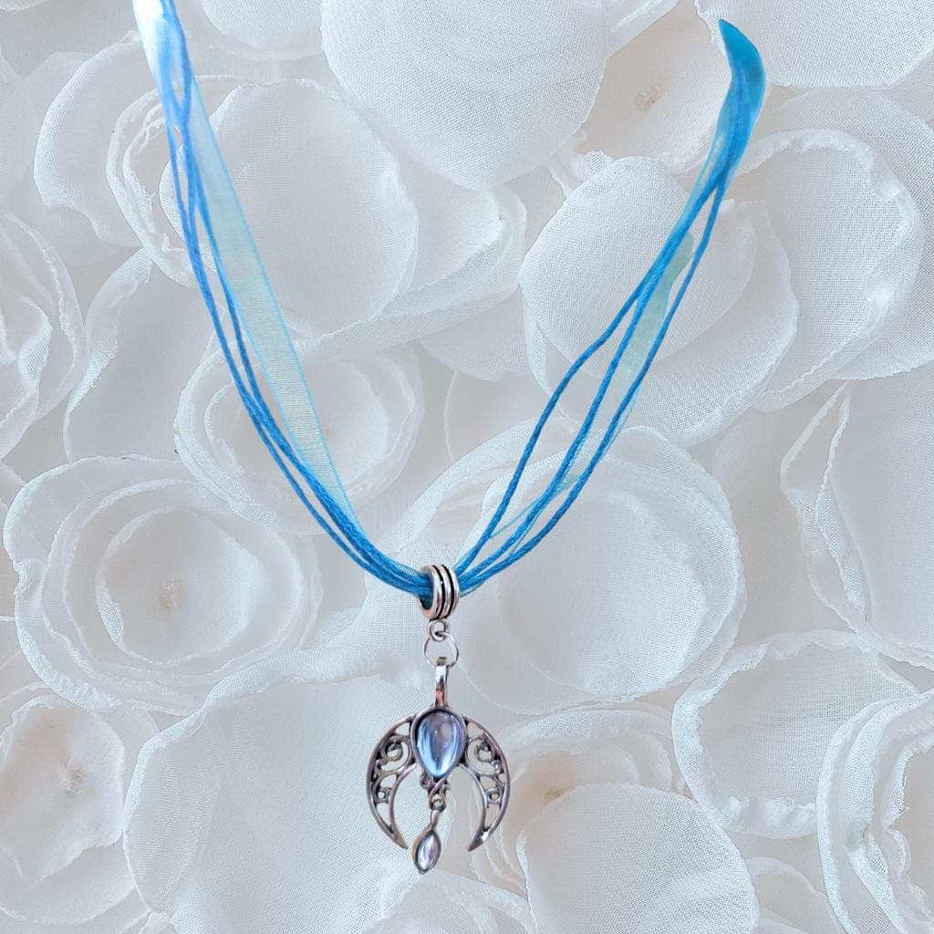 Gothic Armor Hecate Moon Goddess Necklace - Blue Celestial Talisman -choker