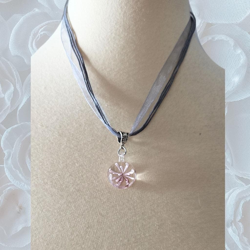 Glass Flower Necklace, Delicate Pink Pendant, Romantic Jewelry, Gift for Her
