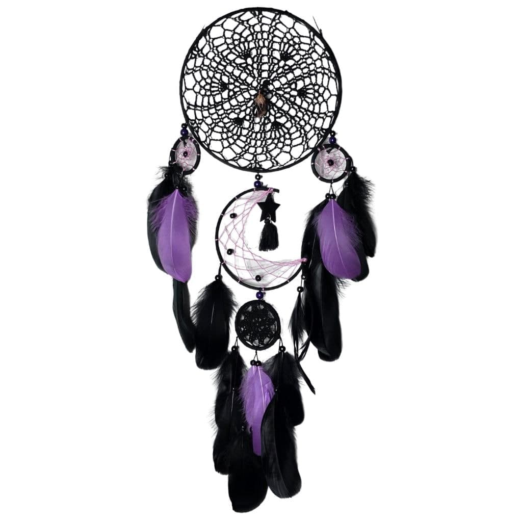 Gothic Moon Phase Dreamcatcher — Copper-Wrapped Banded Amethyst
