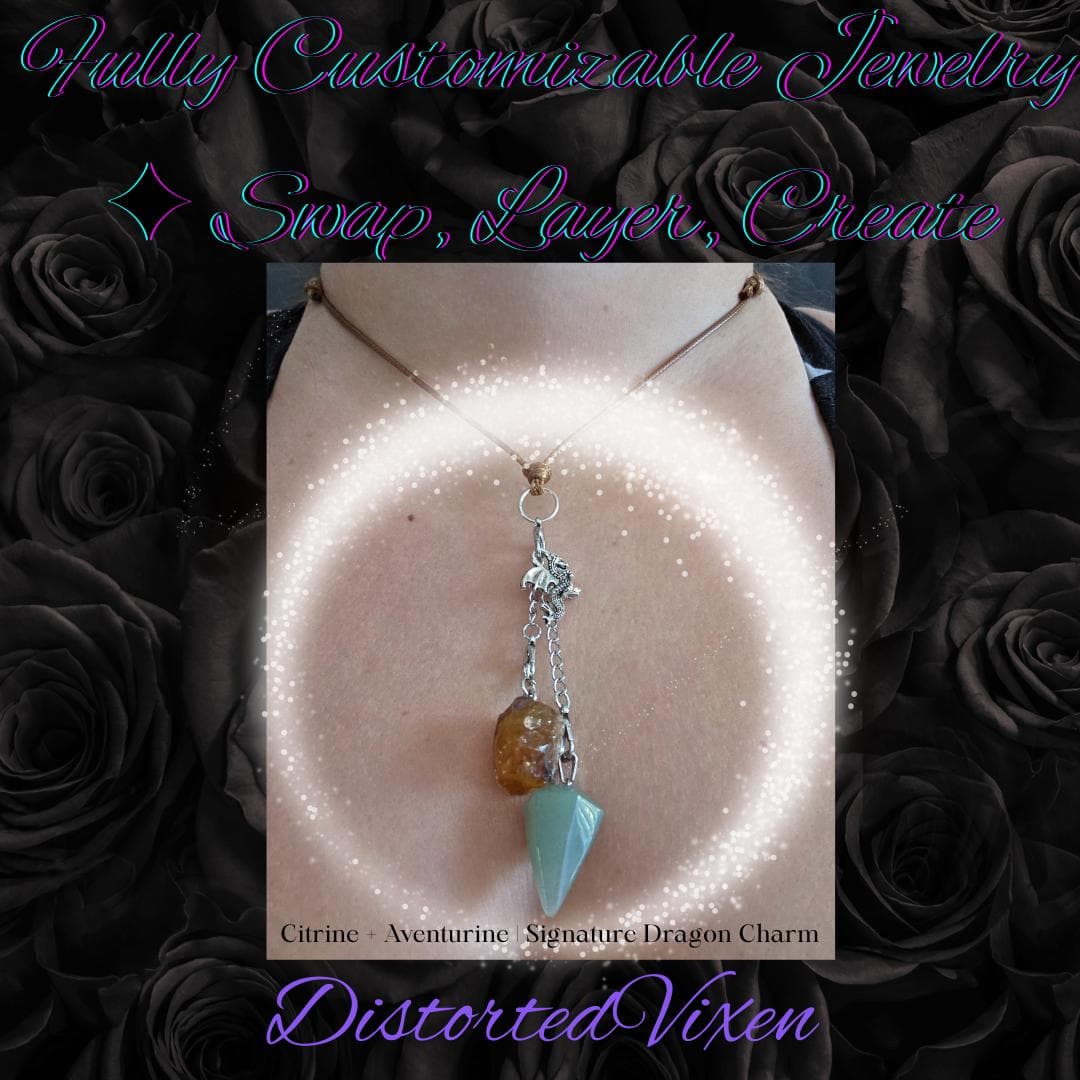 Citrine & Green Aventurine Necklace | Interchangeable Charms | Fully Customizable Adjustable Jewelry by Distorted Vixen