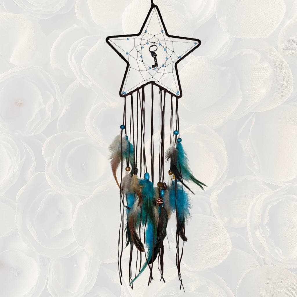 Goth Boho Star Dreamcatcher — Vintage Key & Snowflake Obsidian