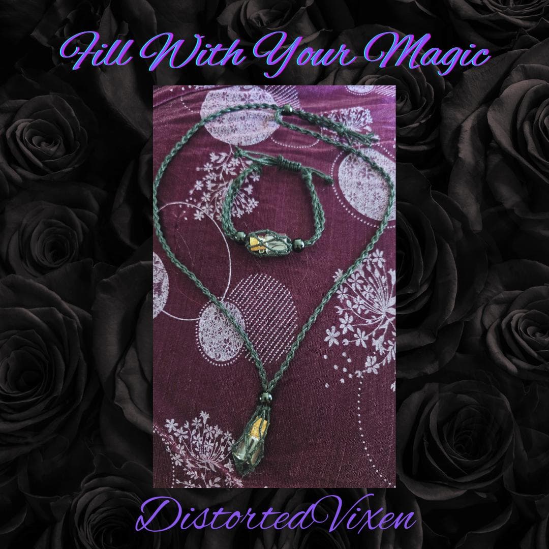 Adjustable Macrame Necklace Bracelet: Glass Bottle Keepsake, Black Cord