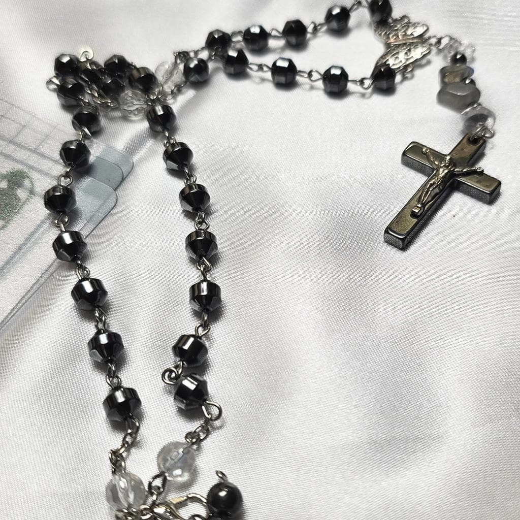 Hematite Cross Butterfly Crystal Necklace Smokey Quartz Clear Quartz Beaded