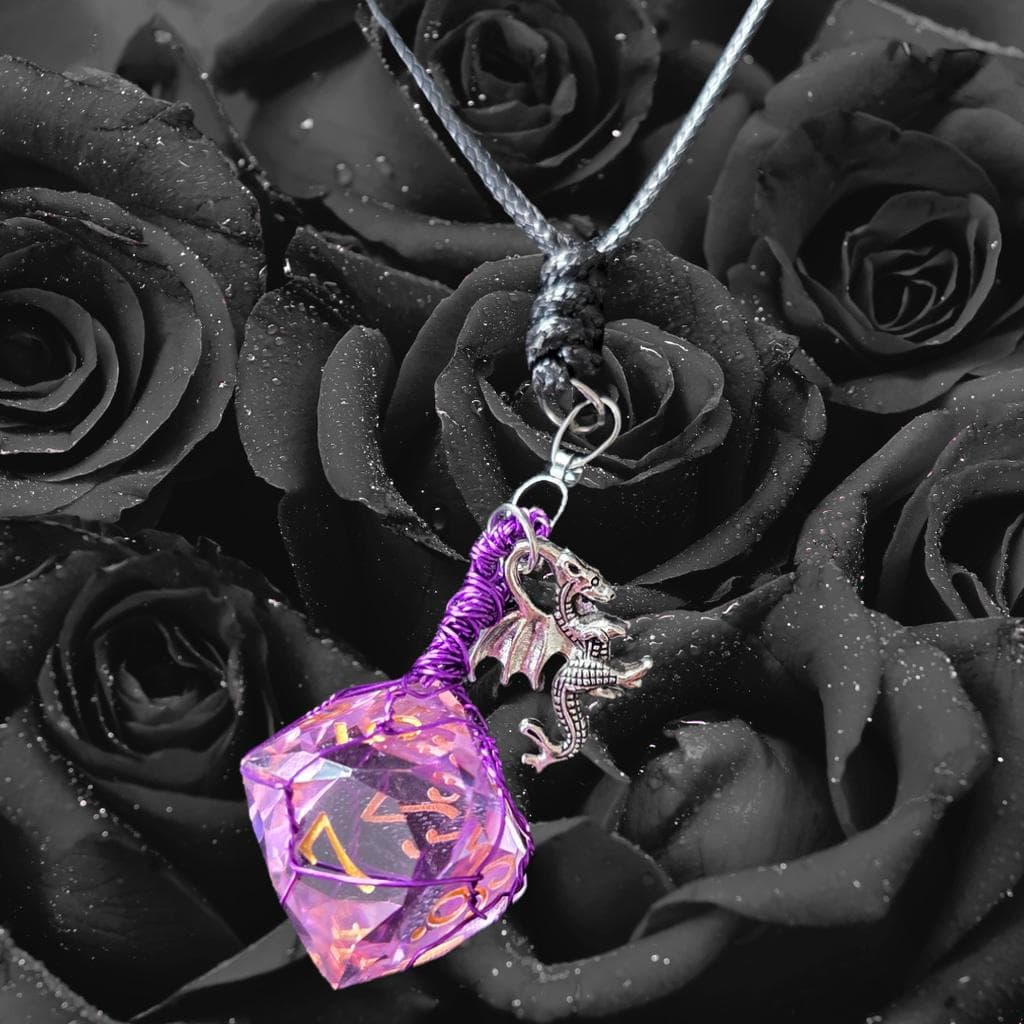 Dragon’s Guard Purple D8 Necklace Custom Wire Wrapped 8-Sided Die RPG
