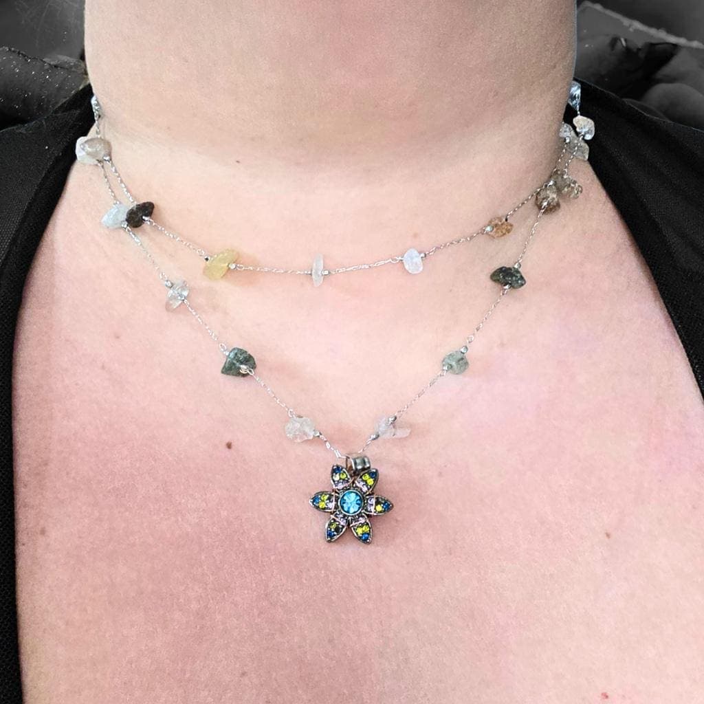Fluorite Chip 2-Strand Necklace — Copper Wrapped Celestial Pendant — Layered Gem