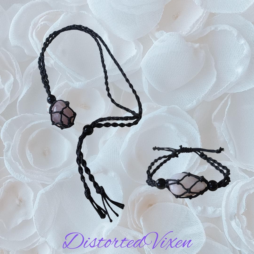 Rose Quartz Macramé Bracelet or Necklace – Interchangeable Crystal Pouch