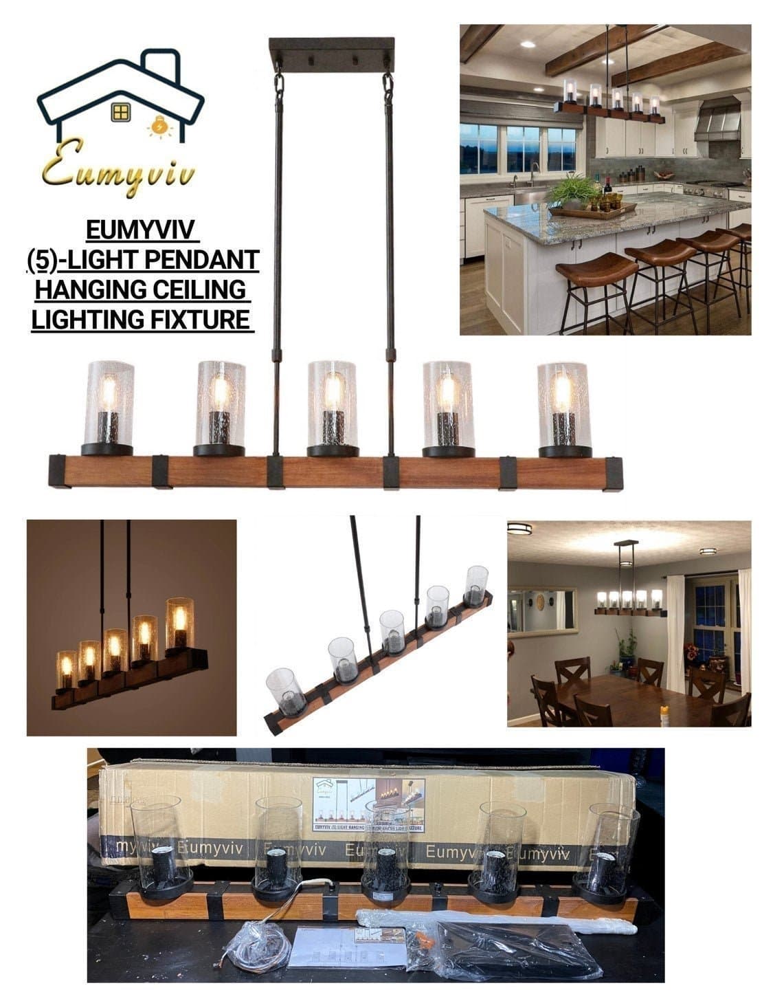 (5) LIGHT HANGING METAL CEILING LIGHTING FIXTURE from EUMYVIV -BRAND NEW